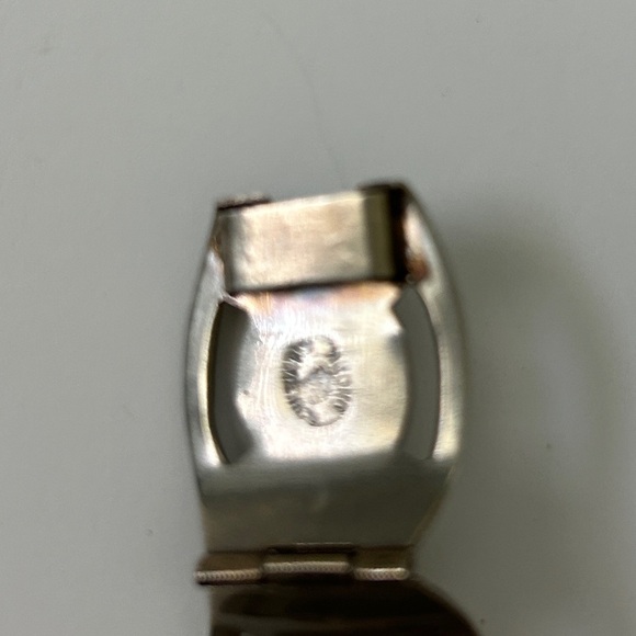 Vintage Hecho En Mexico Silver Bracelet with Green Faux Opal Abalone Inlays - Picture 6 of 7